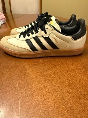 adidas Samba Sneakers in Cream and Black with Gum Sole